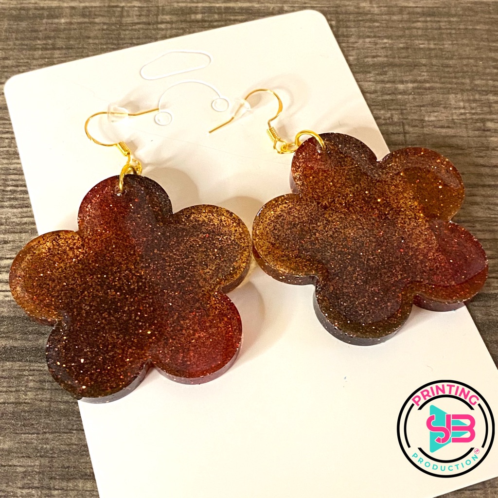 Sjb Red Orange Brown Resin Handmade Floral Shaped Earrings